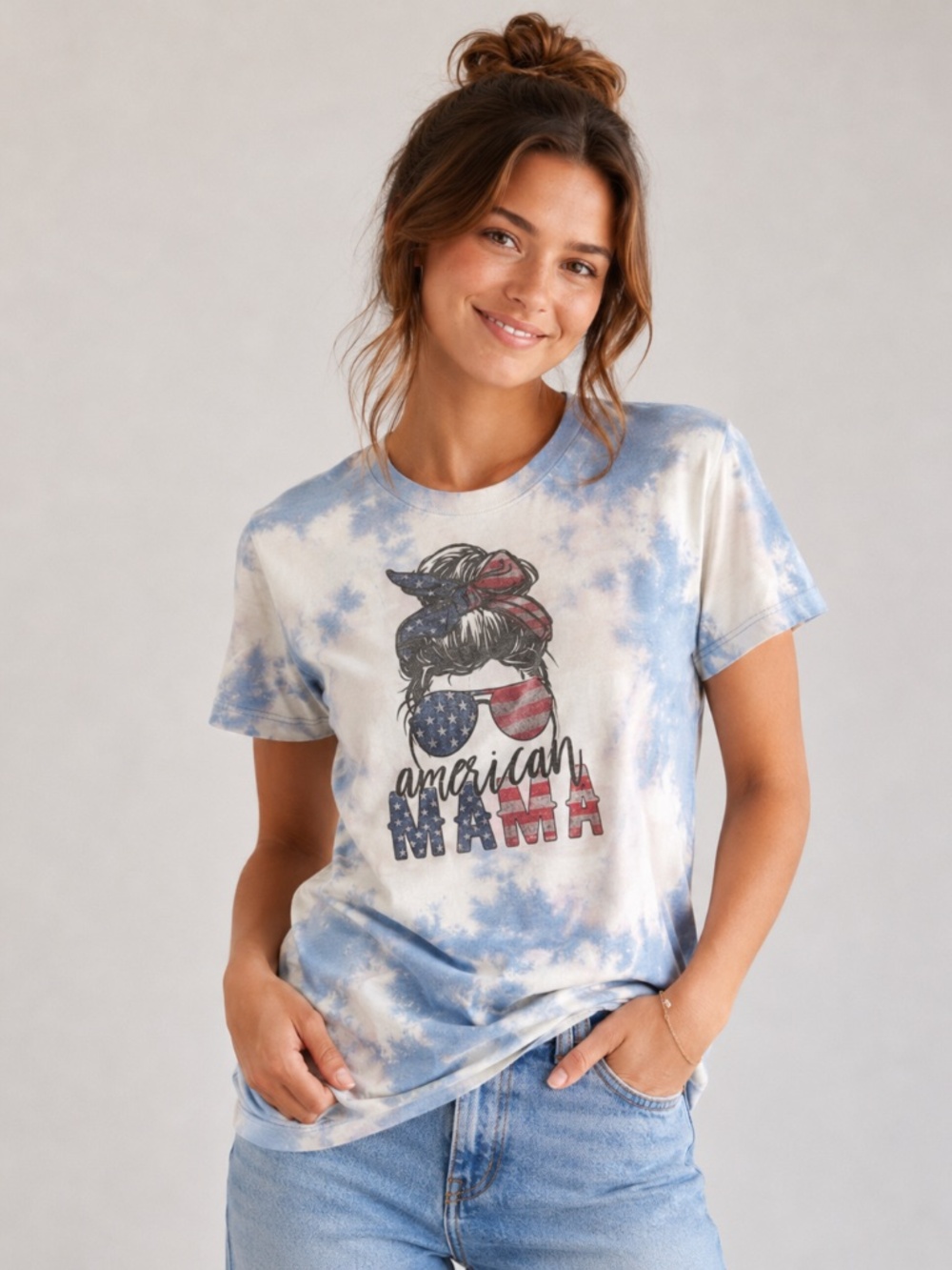 BELLA + CANVAS American Mama Tie Dye Tee Patriotic Fourth of July